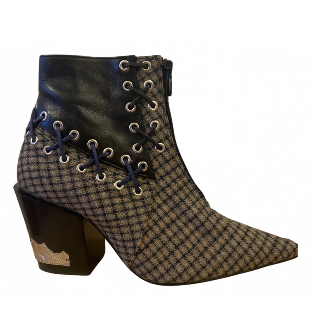 TOGA PULLA leather panel boots. Block heal and front zipper closure.